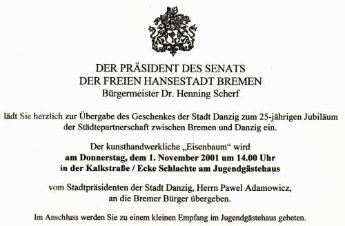Einladung durch den Präsident des Bremer Senats